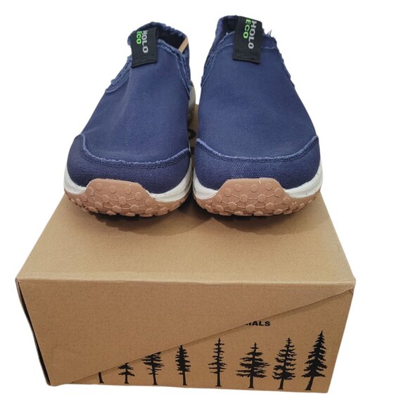 Holo Eco Athena Moc Canvas Mens Slip on Shoes Indigo RPET NIB Distressed Look - Picture 5 of 7